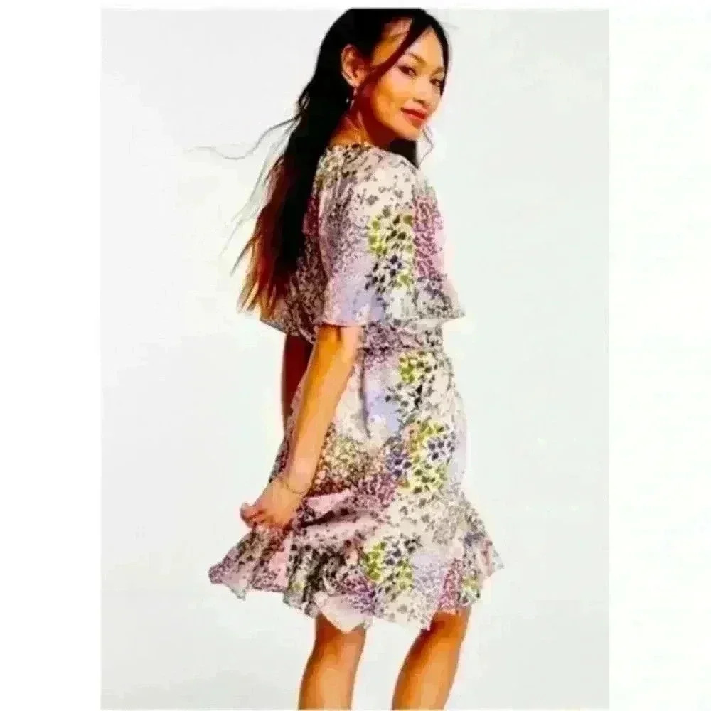 Ted Baker Lalu Urban Printed Fluted Hem Mini Dress UK Size 1/ US size 4